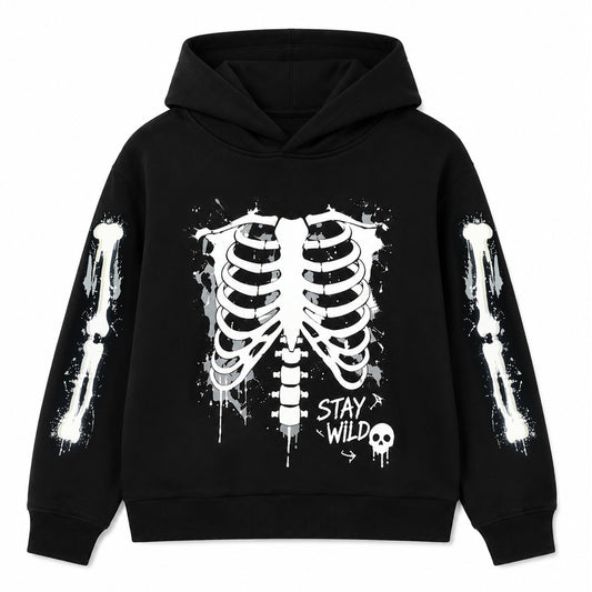 HILEELANG Kids Neon Skeleton Double Print Hoodie, Boys Girls