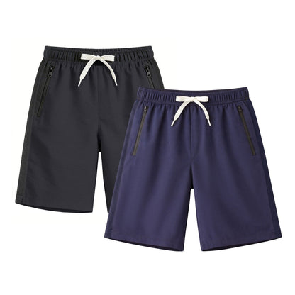 HILEELANG 5-15T Boys 2-Pack Quick Dry Athletic Sweat Shorts, Elastic Waist Active Shorts with Zipper Pockets for Kids Youth