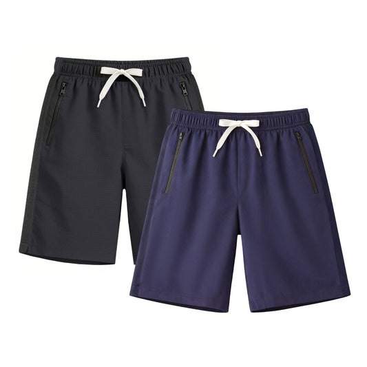HILEELANG 5-15T Boys 2-Pack Quick Dry Athletic Sweat Shorts, Elastic Waist Active Shorts with Zipper Pockets for Kids Youth