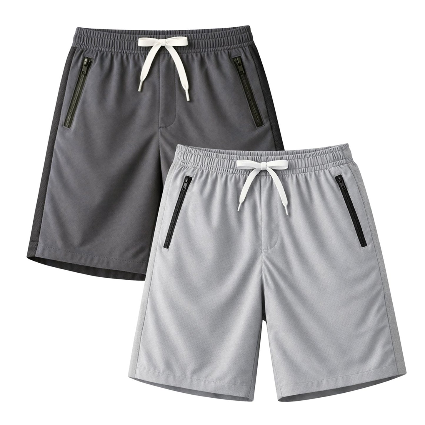 HILEELANG 5-15T Boys 2-Pack Quick Dry Athletic Sweat Shorts, Elastic Waist Active Shorts with Zipper Pockets for Kids Youth