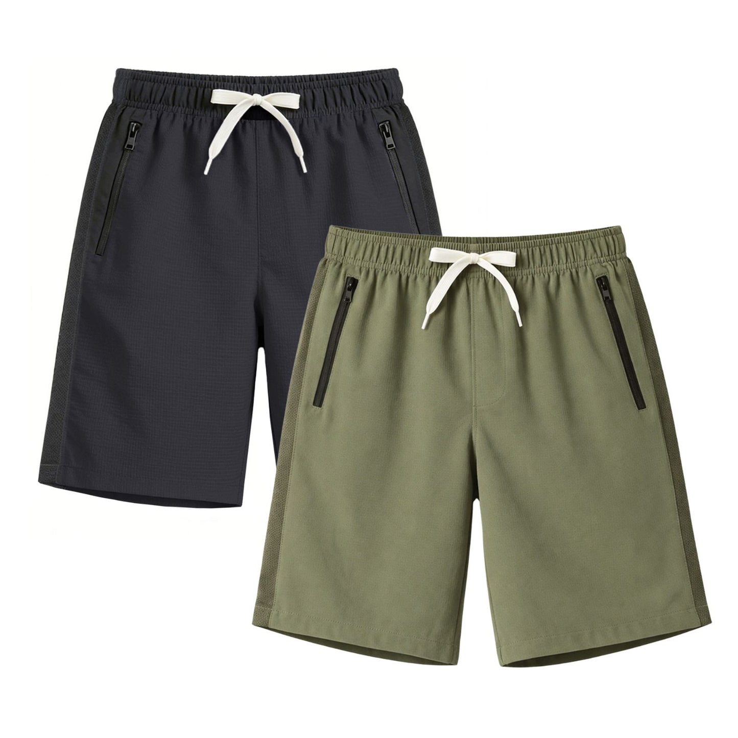 HILEELANG 5-15T Boys 2-Pack Quick Dry Athletic Sweat Shorts, Elastic Waist Active Shorts with Zipper Pockets for Kids Youth