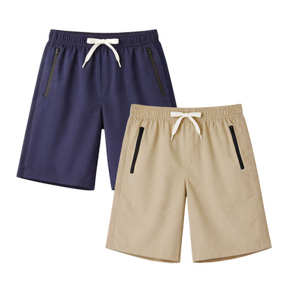 HILEELANG 5-15T Boys 2-Pack Quick Dry Athletic Sweat Shorts, Elastic Waist Active Shorts with Zipper Pockets for Kids Youth
