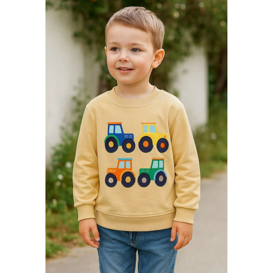 HILEELANG Toddler Boys（2-7Y) Tractor Sweatshirt Long Sleeve Pullover Top for Fall Winter, Cotton Crewneck Shirt for Kids
