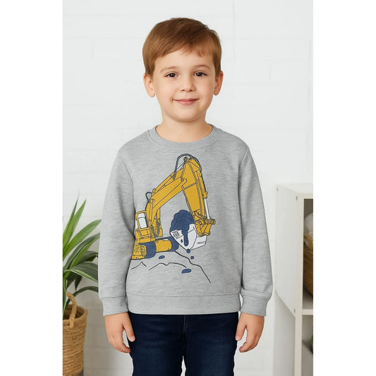 HILEELANG Toddler Boy(2-7Y) Sweatshirt Cotton Casual Yellow Excavator Print Long Sleeve Pullover Top