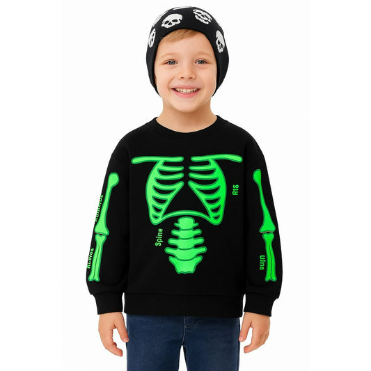 HILEELANG Kids Halloween(2-7Y) Glow in The Dark Skeleton Sweatshirt - Boys Girls Funny Spooky Pullover Long Sleeve Tops