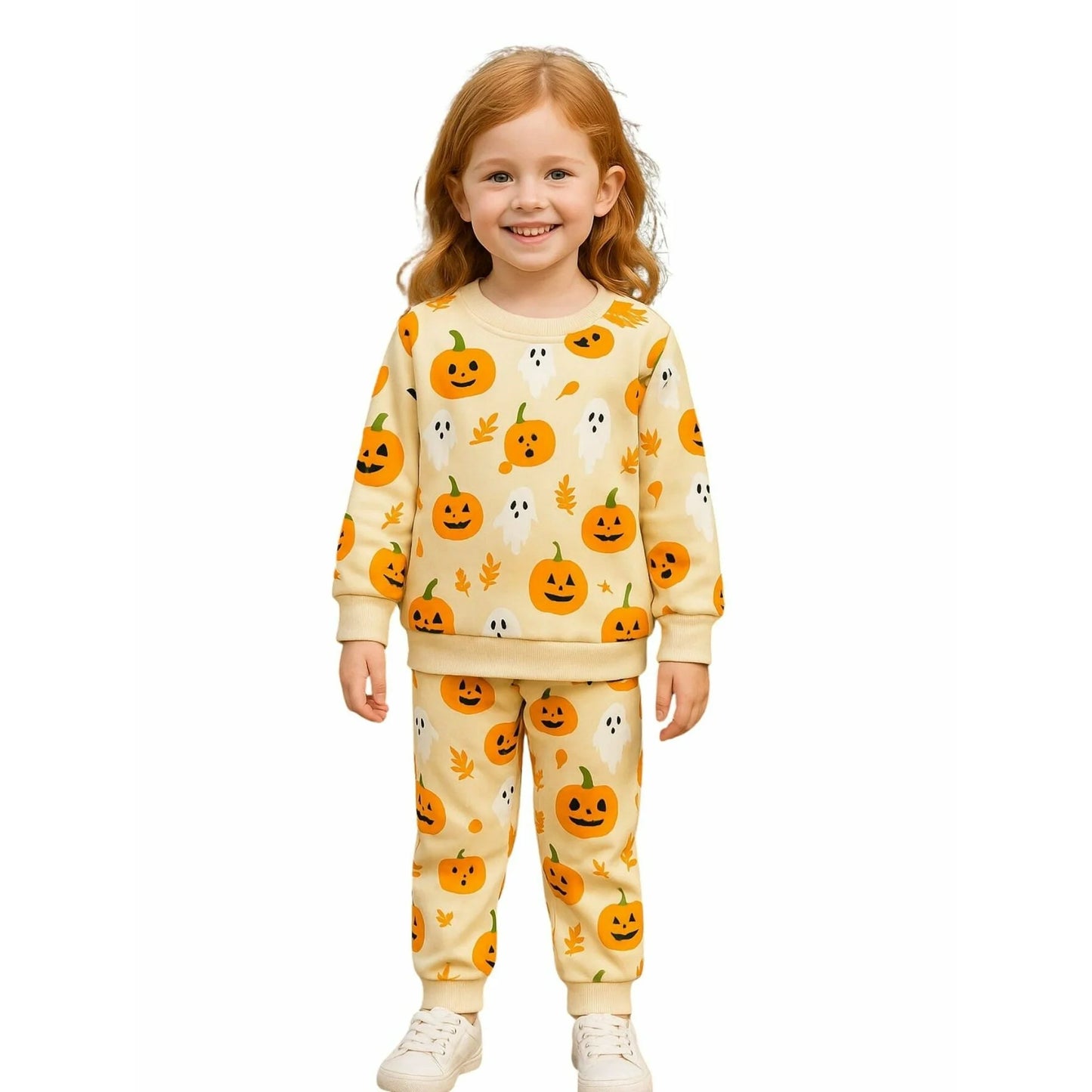 HILEELANG Toddler Girls Halloween Pants（Age:2-7Y) Set Light Offer White Pumpkinr Sweatshirt Joggers Sweatsuit Winter Playwear Outfits Clothing Sets