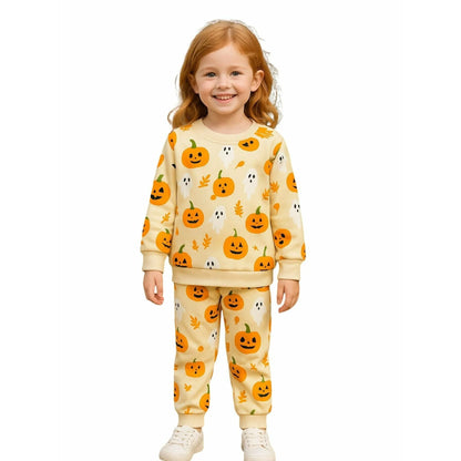 HILEELANG Toddler Girls Halloween Pants（Age:2-7Y) Set Light Offer White Pumpkinr Sweatshirt Joggers Sweatsuit Winter Playwear Outfits Clothing Sets