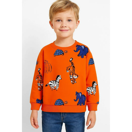 HILEELANG Kids Toddler(2-7Y) Sweatshirt Orange Tiger Elephant Zebra Graphic Pullover Top for Boys Girls