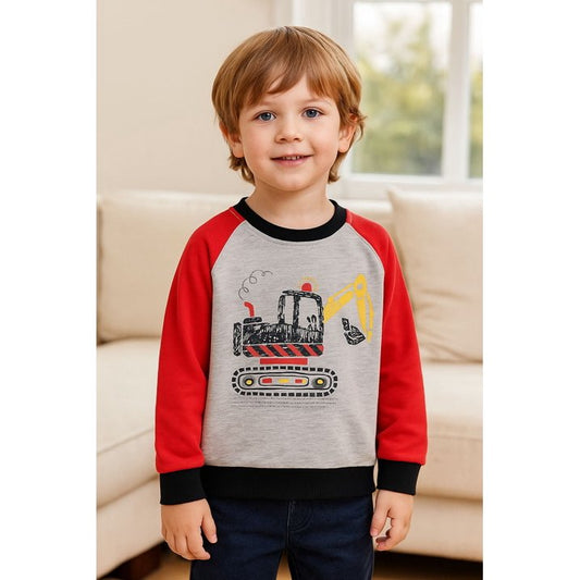 HILEELANG Toddler Boy(2-7Y) Raglan Sleeve Sweatshirt with Excavator Print – Cute Construction Pullover Top for Fall