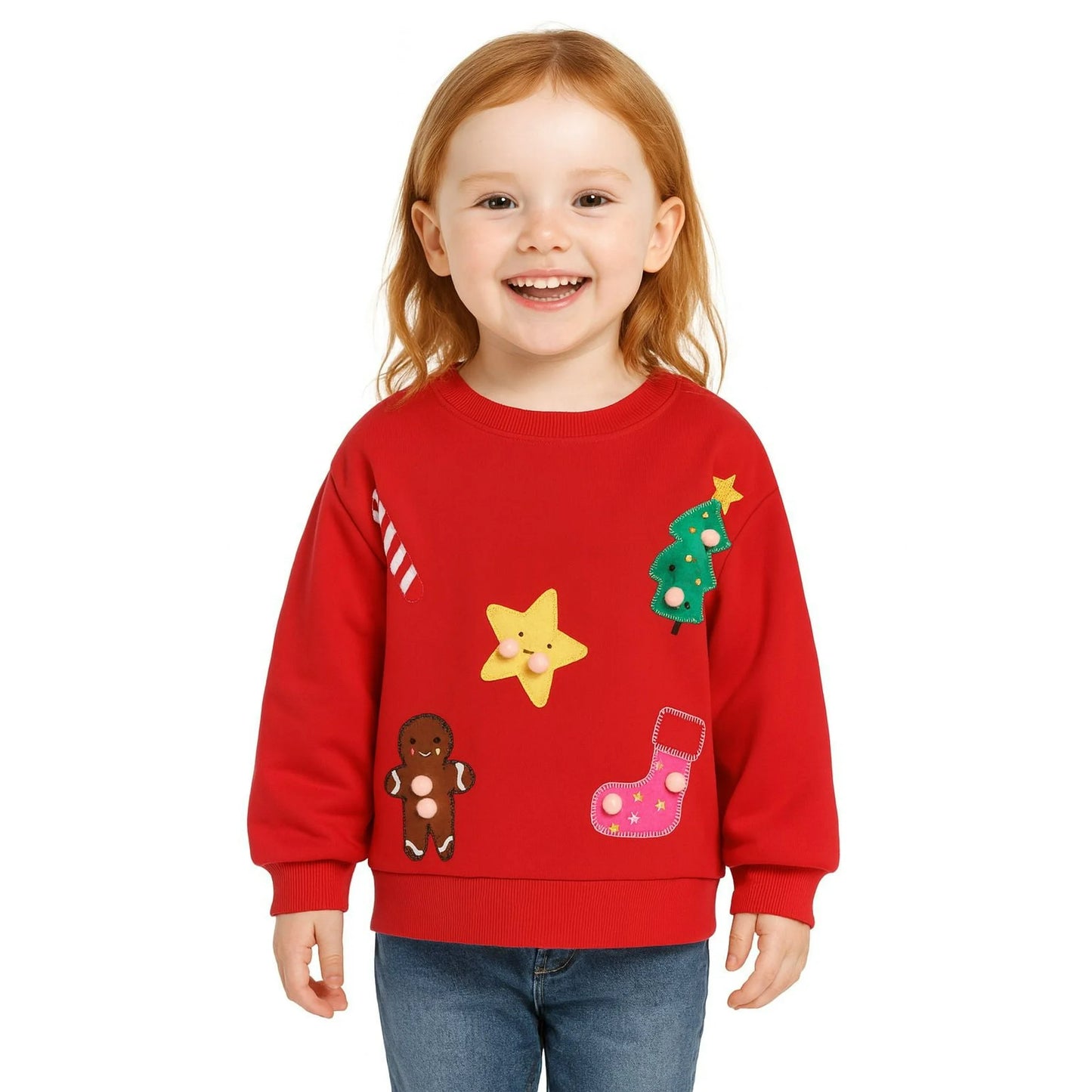 HILEELANG Toddler Girls（2-7Y) Christmas Red Sweatshirt - Kids Festive Xmas BearPullover Holiday Crewneck Tops Long Sleeve