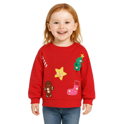 HILEELANG Toddler Girls（2-7Y) Christmas Red Sweatshirt - Kids Festive Xmas BearPullover Holiday Crewneck Tops Long Sleeve
