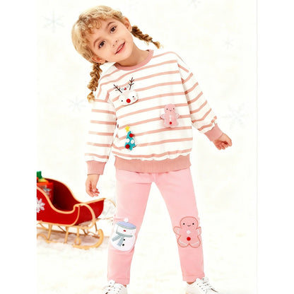 HILEELANG Toddler Girl Christmas Sweatshirt and Leggings Set （Age:2-7Y) – Long SleevePink Stripe XMAS Pullover and Pinink Pants, Fall Winter for Kids