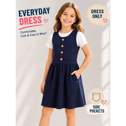 HILEELANG 3-13Y Girls School Jumper Dress with Pockets Sleeveless Uniform Dress Elastic Back Waist for Toddler Little Big Girls Navy Blue
