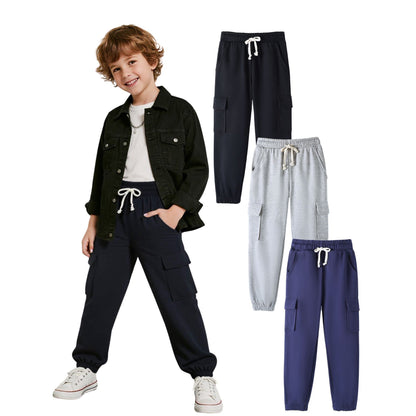 HILEELANG 3-Pack Boys' Sweatpants 5-15 Years Navy/Gray/Black Cotton Blend Kids Pants School Wear