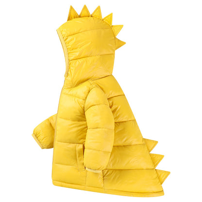 HILEELANG Toddler Boy Girl (12M-7Y) Winter Puffer Jackets Coats Yellow Dinosaur Hooded Light Weight Padded Outerwear