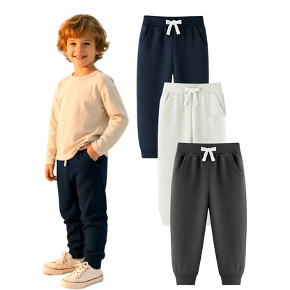 HILEELANG Baby Boys Cotton Jogger Sweatpants 3 Pack, Black LightGrey Dark gray Soft Elastic Waist Playwear Sport Pants with Pockets