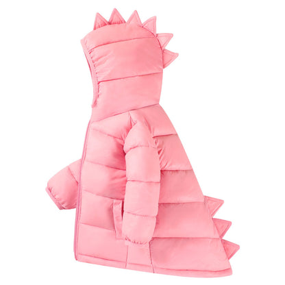 HILEELANG Toddler Girl Winter Puffer Jackets Coats Pink Dinosaur Hooded Light Weight Padded Outerwear