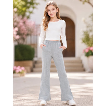 HILEELANG Girls Flare Pants Stretch Pull On Sweatpants Heather Gray