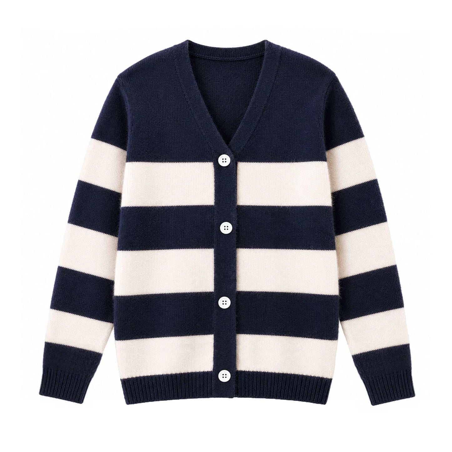 HILEELANG Girls Striped Cardigan Sweater Fall Knit Preppy Cardigan Navy Ivory
