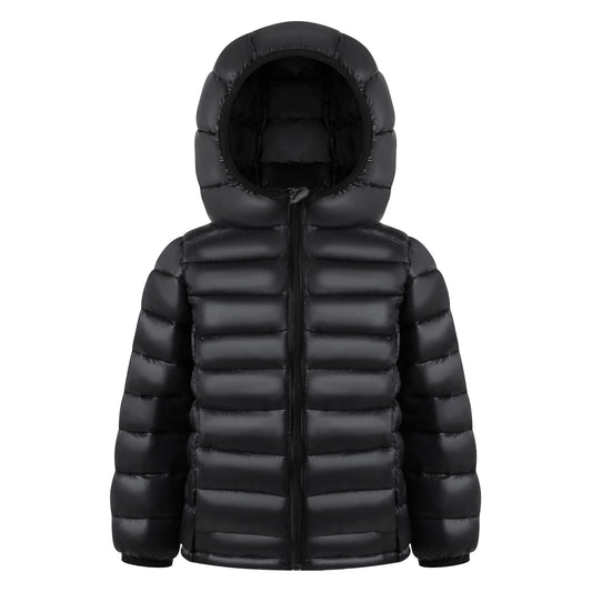 HILEELANG Kids Winter Hooded Puffer Jacket Lightweight Padded Outerwear, Black