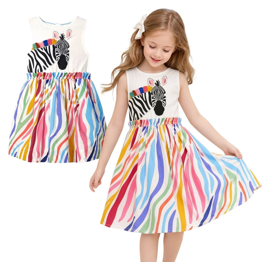 HILEELANG Toddler Girls Cotton Dress Short Sleeves Casual Summer Striped Basic Shirt Jumpskirt Playwear