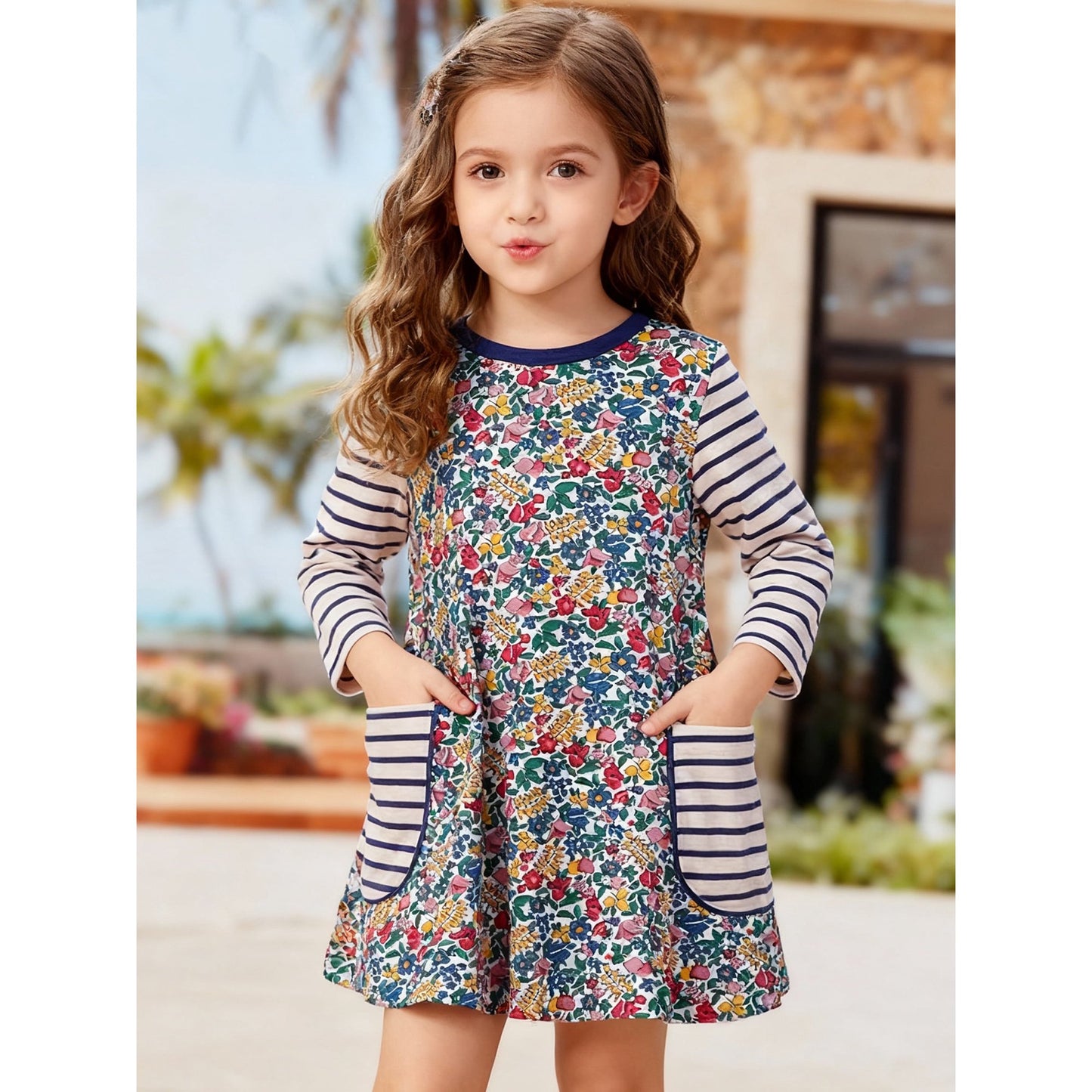 HILEELANG toddle Girls Long Sleeved Dresses Christmas Winter Cotton Casual Cute Party Cartoon Animal Unicorn Pattern Dress