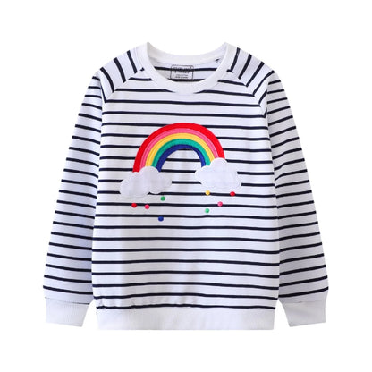HILEELANG Toddle Girl Sweatshirts Black and White Rainbow Cotton Casual Round Neck Long Sleeve Pullover Tops Sweater Shirt