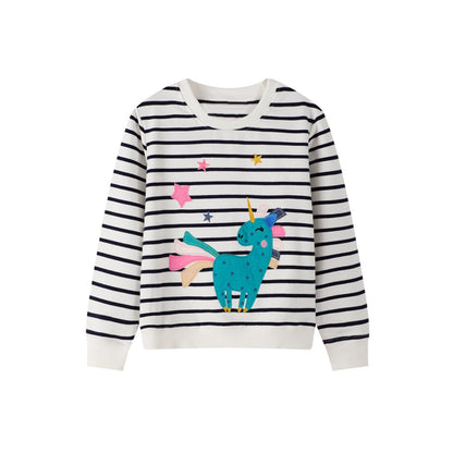 HILEELANG Toddle Girl Sweatshirts Black and White Unicorn Cotton Casual Round Neck Long Sleeve Pullover Tops Sweater Shirt