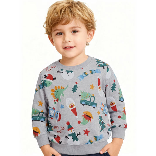 HILEELANG Toddler Boy Christmas Sweatshirt - Kids Festive Dinosaur Print Pullover Holiday Crewneck Tops Long Sleeve