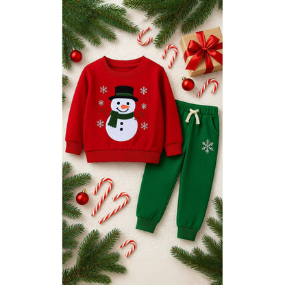 HILEELANG Toddler Boys Christmas Snowman Embroidery Sweatshirt and Pants Set, 2 Piece Long Sleeve Outfit for Kids, Cotton Fall Winter Clothes