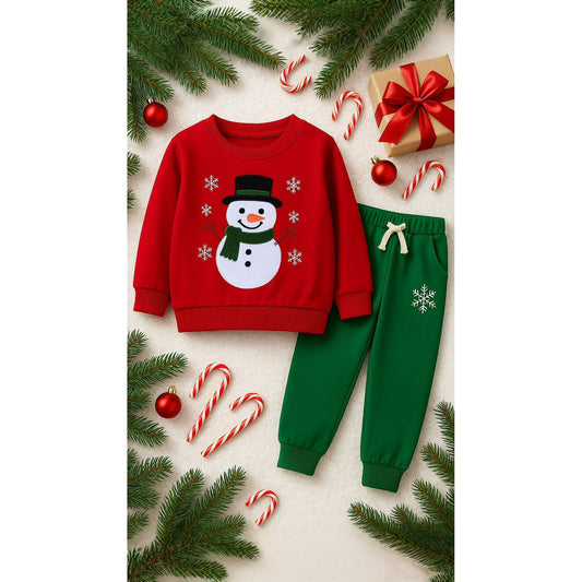 HILEELANG Toddler Boys Christmas Snowman Embroidery Sweatshirt and Pants Set, 2 Piece Long Sleeve Outfit for Kids, Cotton Fall Winter Clothes