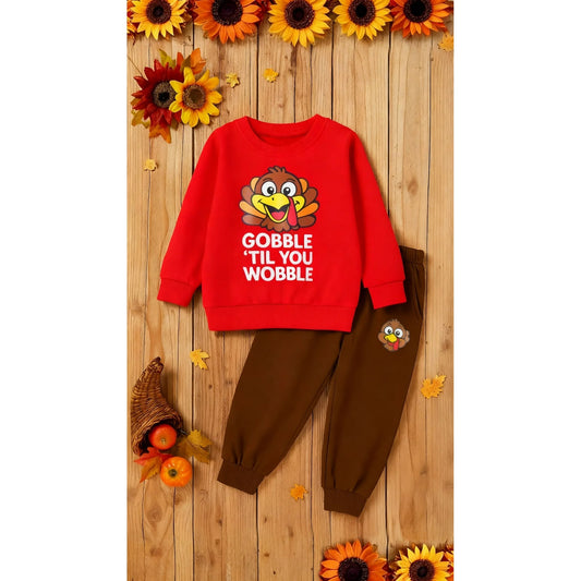 HILEELANG Toddler Boy Thanksgiving and Christmas Pullover and Sweatpants Set ,2 Piece Cotton Turkey Applique, Fall Winter Clothes for Kids