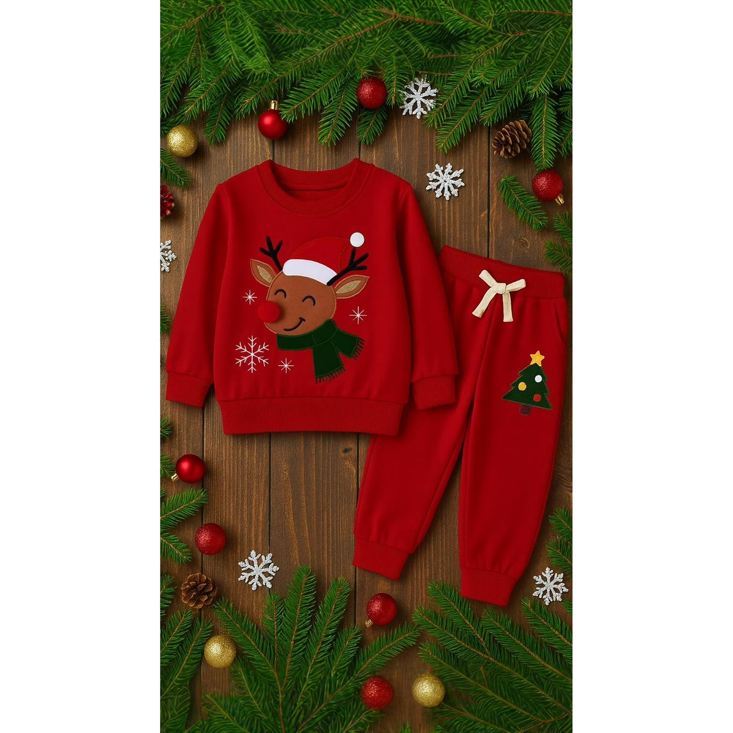 HILEELANG Toddler Boys Christmas Elk Embroidery Sweatshirt and Pants Set, 2 Piece Long Sleeve Outfit for Kids, Cotton Fall Winter Clothes
