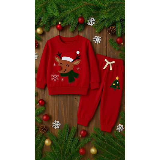HILEELANG Toddler Boys Christmas Elk Embroidery Sweatshirt and Pants Set, 2 Piece Long Sleeve Outfit for Kids, Cotton Fall Winter Clothes