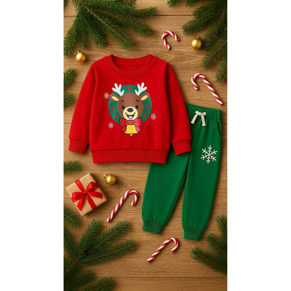 HILEELANG Toddler Boy Christmas Pullover and Sweatpants Set ,2 Piece with Deer and Snowflakes Applique, Fall Winter Cotton Clothes for Kids