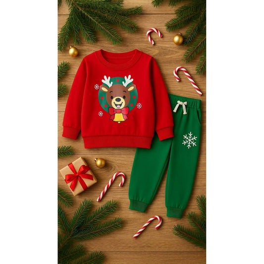 HILEELANG Toddler Boy Christmas Pullover and Sweatpants Set ,2 Piece with Deer and Snowflakes Applique, Fall Winter Cotton Clothes for Kids