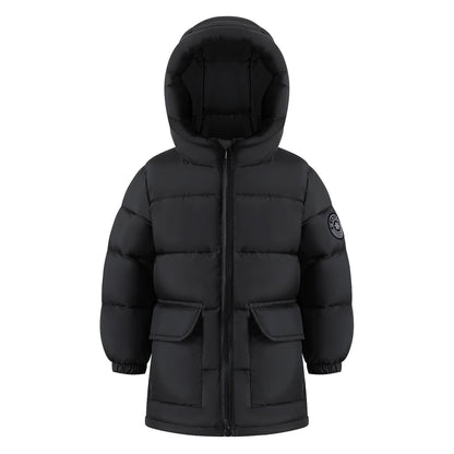 HILEELANG Toddler Boy Girl BlackPuffer Jacket Coat Hood Mid Length Light Weight Warm Padded Winter Outwear Clothes