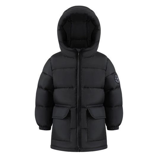 HILEELANG Toddler Boy Girl BlackPuffer Jacket Coat Hood Mid Length Light Weight Warm Padded Winter Outwear Clothes