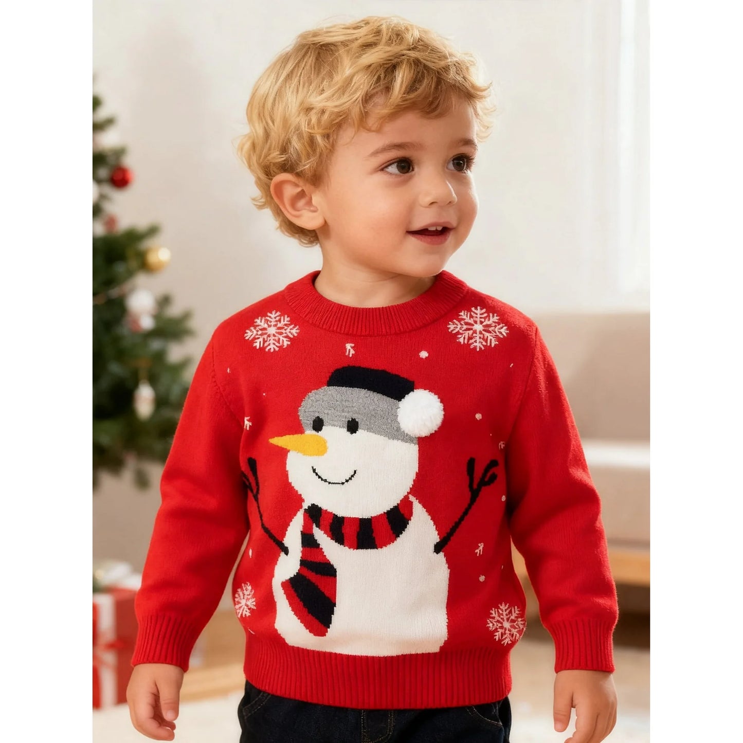 HILEELANG Toddler Boy Girl Christmas Sweater Knite Pullover Xmas Red Snowman Sweatshirts Tops