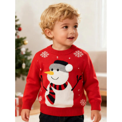 HILEELANG Toddler Boy Girl Christmas Sweater Knite Pullover Xmas Red Snowman Sweatshirts Tops
