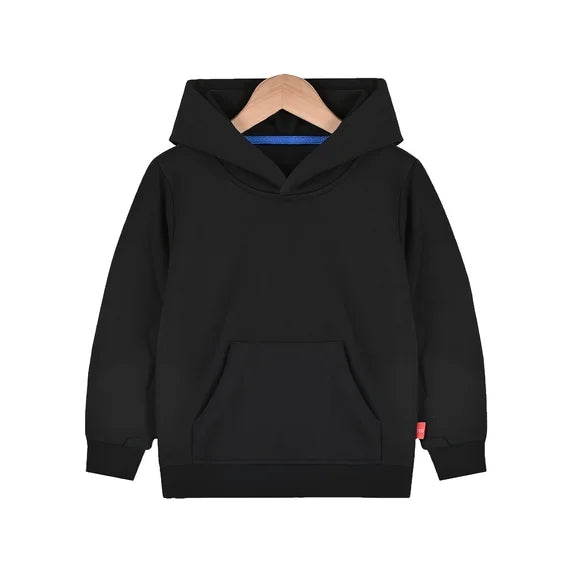HILEELANG Toddler Boy Girl Hooded Sweatshirt Cotton Casual Basic Pure Color Black Tops Pullover Long Sleeve Shirts