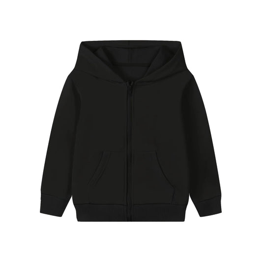 HILEELANG 4-12 Toddler/Little/Big Boys Girls Black Solid Color Zip Up Hoodie