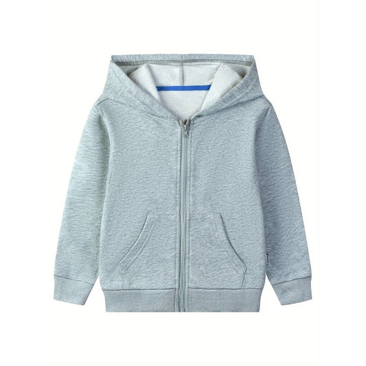 HILEELANG 4-12 Toddler/Little/Big Boys Girls Gray Solid Color Zip Up Hoodie