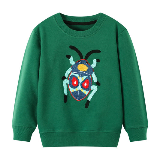HILEELANG Toddler Boy Green Sweatshirts Halloween Spider Printed Cotton Casual Crew Neck Long Sleeve Tops Shirt