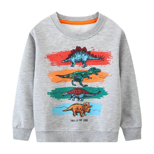 HILEELANG Toddler Boy Long Sleeve Sweatshirts Grey Dinosaur Graphic Crewneck Pullover Cotton Top Sweater Shirts