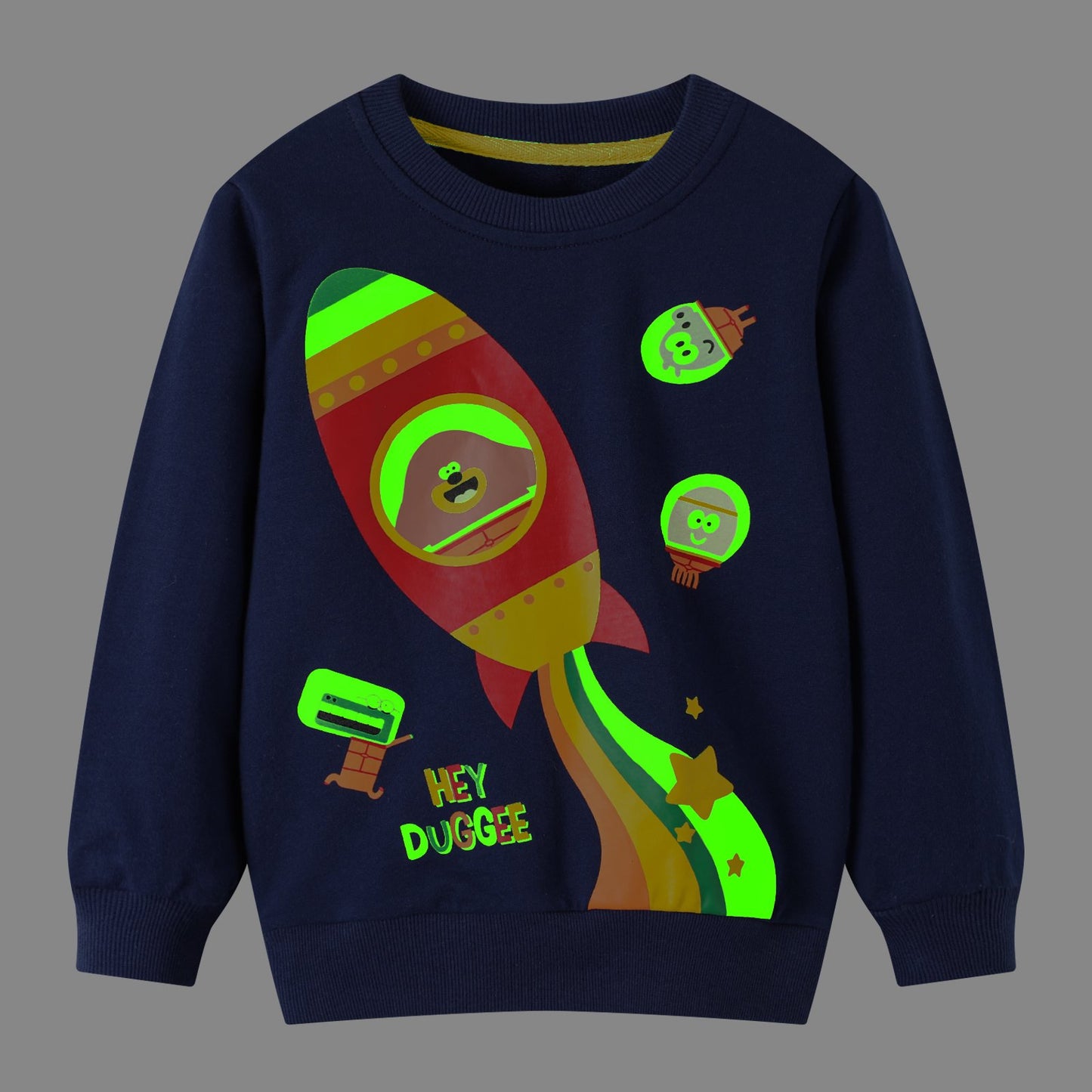 HILEELANG Toddler Boy Navy Sweatshirts Halloween Rocket Graphic Glow in the Dark Crewneck Long Sleeve Pullover Cotton Top Sweater Shirts