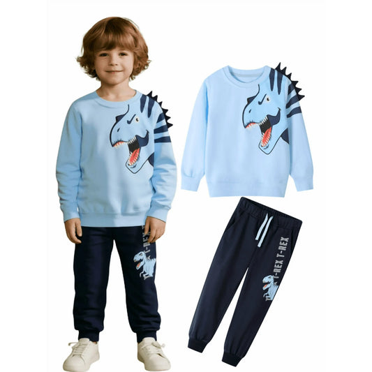 HILEELANG Toddler Boy(2-7Y) Pants Set Light Blue Dinosaur Sweatshirt Joggers Sweatsuit Winter Playwear Outfits Clothing Sets 2pc