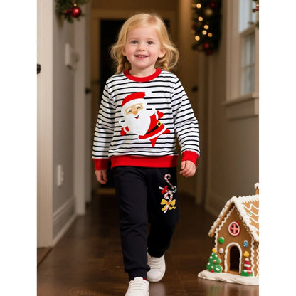 HILEELANG Toddler Girls (2-7Y) Pants Set Stripe Santa Claus Sweatshirt Joggers Sweatsuit Winter Playwear Outfits Clothing Sets 2pc