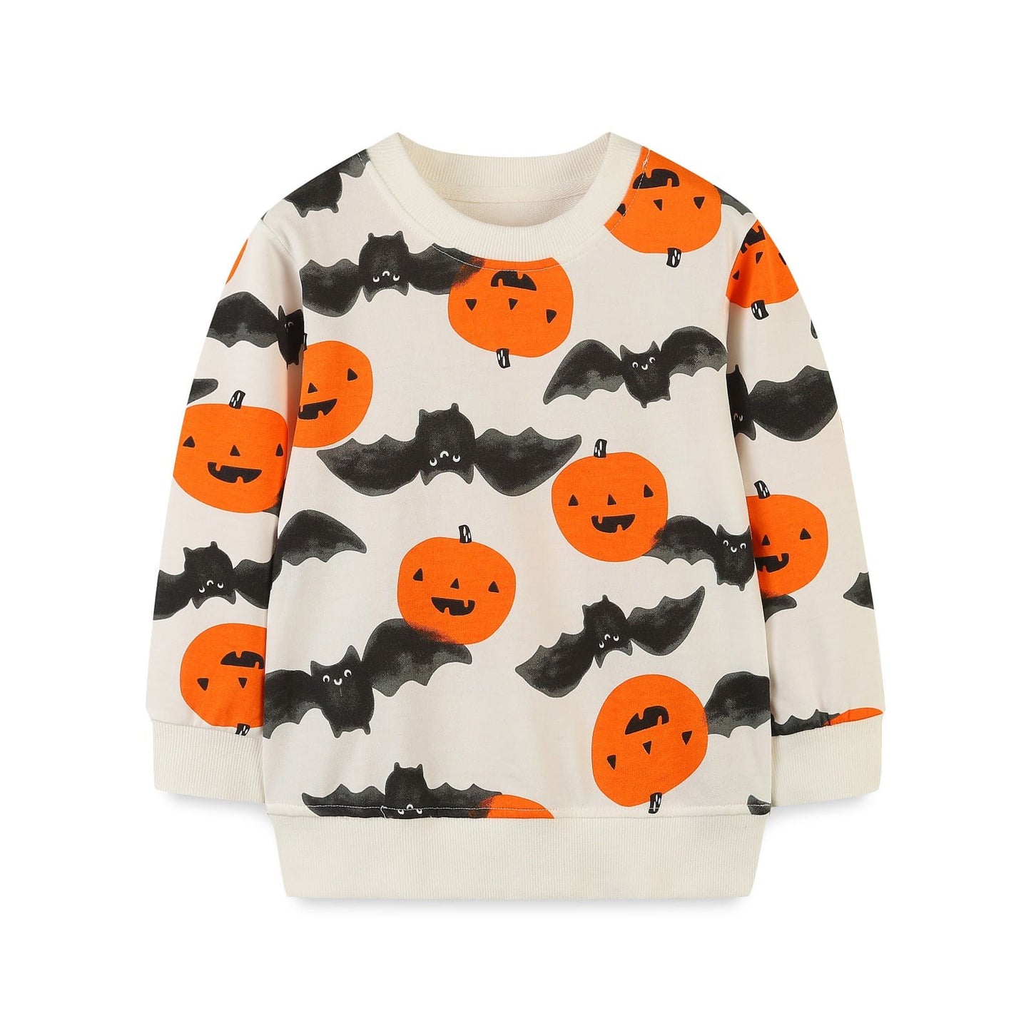 HILEELANG Toddler Boy Sweatshirts Halloween Pumpkin Bat Crewneck Pullover Cotton Autumn Top Shirts