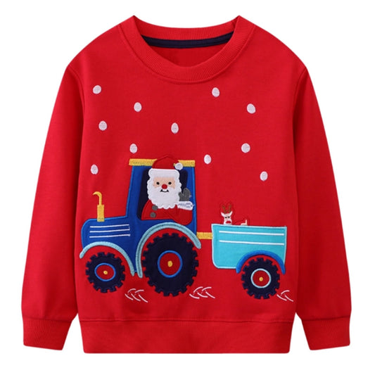 HILEELANG Toddler Boy Sweatshirts Red Christmas Cotton Casual Crewneck Santa Claus Applique Pullover Tops Sweater Shirts